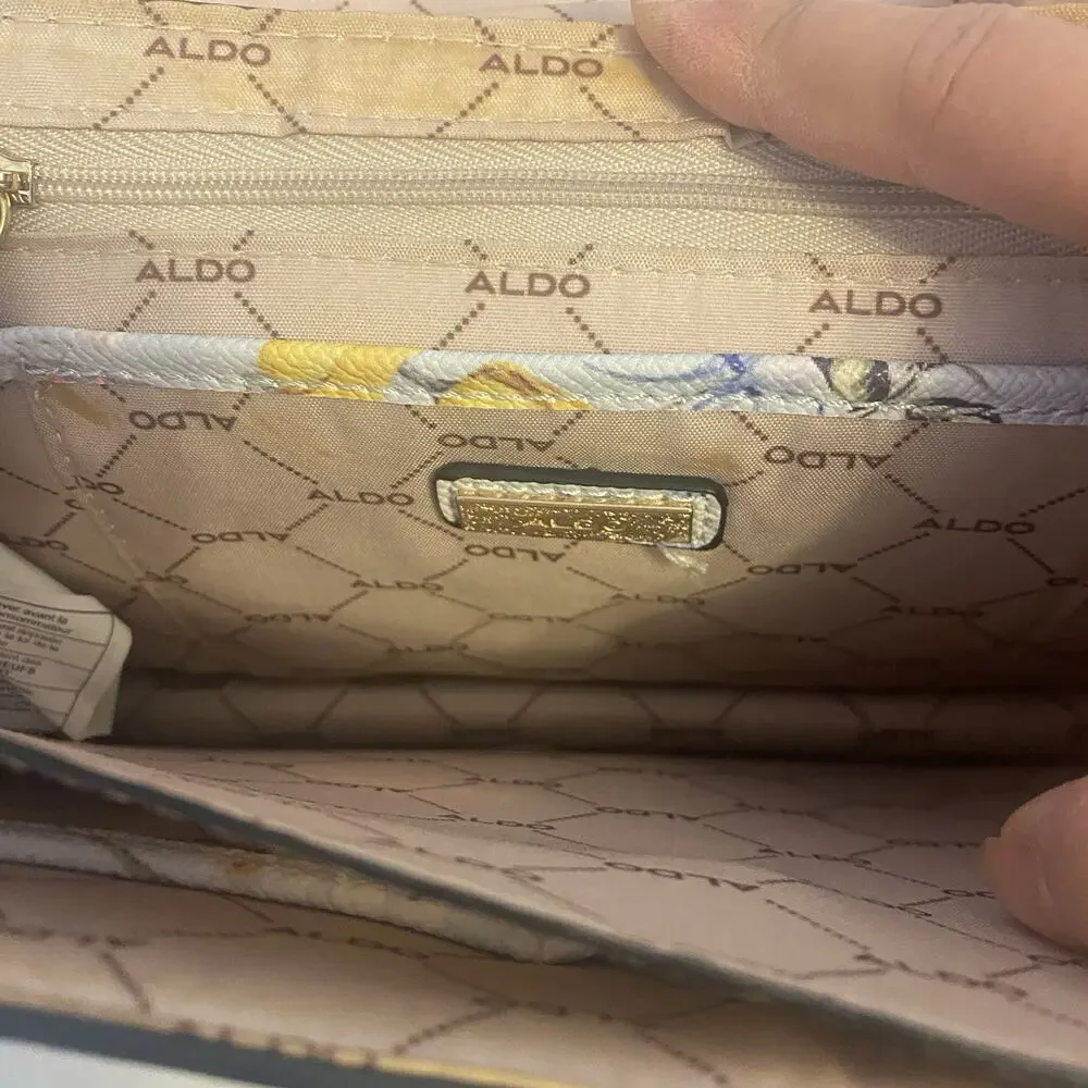 Aldo Crossbody Bag Purse Faux Leather Floral Turn Lock Rose Gold Metal Retro Y2k
